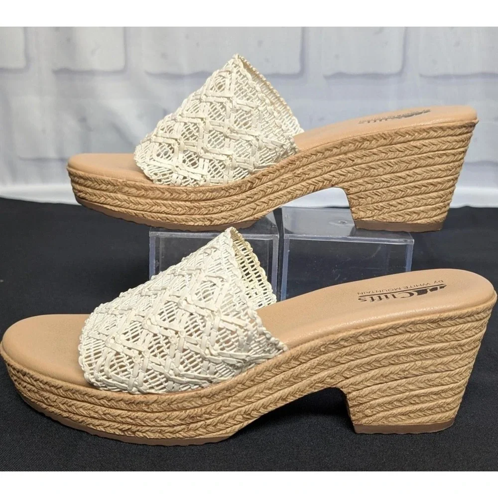 CLIFFS BY WHITE MOUNTAIN Cream Woven Espadrille Wedge Slide Sandals Size 10